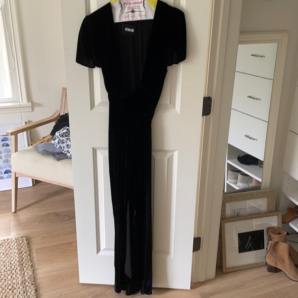 Reformation black velvet midi dress